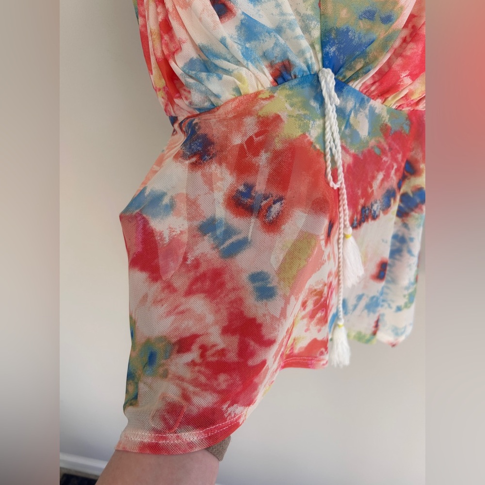VENUS Y2K Babydoll Sheer Mesh Asymmetric Fairy Cami Coquette Tie Dye Boho Size M - Picture 5 of 12